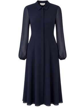 GABRIELA HEARST NAVY BLUE HOLT SILK MIDI DRESS